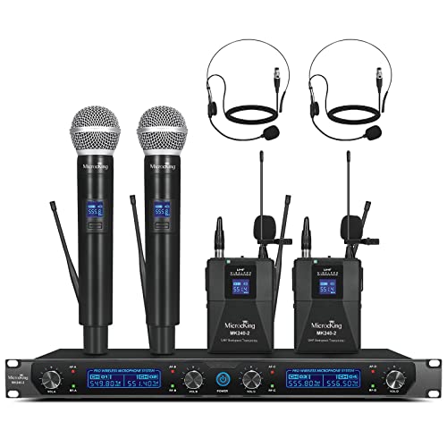 Microcking Wireless Microphone System, Uhf 4 Channel Cordless Mic Set With Handheld Mics/Lavalier Bodypacks, Metal Build, Fixed Frequency, Long Range, Ideal For Karaoke/Party/Wedding/Concert(Mk240-2) #TOP2