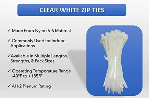 Kable Kontrol Cable Zip Ties Natural White 1000 Pcs 8 Inch, 40 Lbs Tensile Strength, Self-Locking Natural Nylon Clear Plastic Wire Ties Wraps for Indoor or Outdoor Use - 2