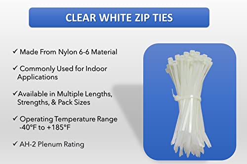 Kable Kontrol Cable Zip Ties Natural White 1000 Pcs 11 Inch, 50 Lbs Tensile Strength, Self-Locking Natural Nylon Clear Plastic Wire Ties Wraps For Indoor Or Outdoor Use #TOP2