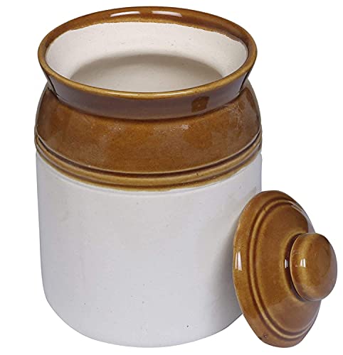 Image of QIMACPLUS Handmade Ceramic Pickle Jar Set with Lids - Achar Barni | Achar Ki Barni | Containers for Pickle, Spices, Chutney, and Sauces Storage (Pack of 2-1000ml)