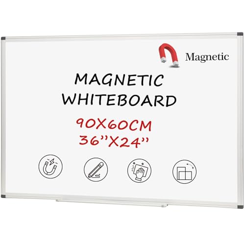 Comix White Board Magnetic Dry Erase Board,Wall Mounted Whiteboard, Aluminum Frame White Board with Pen Tray for Office School Home (90 * 60cm)
