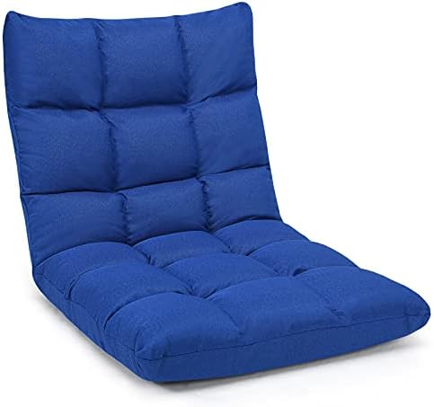 Giantex Adjustable Floor Gaming Sofa Chair 14-Position Cushioned Folding Lazy Recliner High Resilience Sponge, Breathable Cotton & Linen Fabric Sleeper Bed Couch Recliner with Removable Cover (Navy)