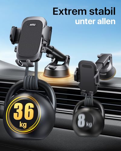 HTU【Militär-Klasse】Handyhalterung Auto, 4 in 1 Handyhalter mit【Stärkst Saugnapf & Clip】Tragfähigkeit 36kg, 360° Drehbar Kfz Autohalterung für iPhone Samsung Galaxy Google Pixel, Blass Schwarz 2