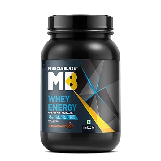 MuscleBlaze 100% Whey Energy Protein Supplement Powder with Vitamins & Minerals, 1 kg 31 Servings (Chocolate)