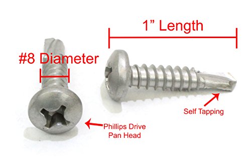 8 X 1/2" Self Tapping Stainless Steel Metal Screw, (100 Pack) Phillips Pan Head Self Drilling Screws, 410 Stainless Steel, Choose Size, By Bolt Dropper #TOP1