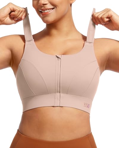 Image of High Impact Sports Bras for Women Adjustable Zip Front Full Coverage and Lift Padded Compression Bra (XX-Large, Taupe New)