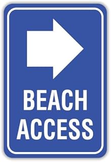 Beach Access Right Arrow Blue Aluminum Sign - Beach Sign, Aluminum Sign, Beach Access Sign (12 x 18 Inches)