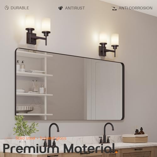 Image of Wall Lights Over Mirror Bathroom Vanity Light Fixtures with White Frosted Glass, Double Wall Sconces for Hallway Entrance, Oil Rubbed Bronze T001ORB-L2
