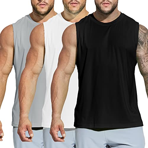 MIER 3 Pack Men's Workout Tank Tops UPF 50+ Swim Shirts Quick Dry Running Sleeveless UV Protection Muscle Tees