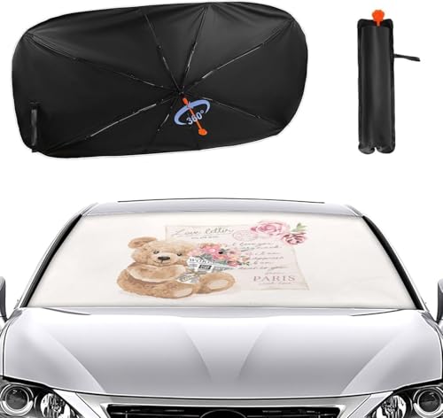 車用サンシェード くま 熊柄 花柄 かわいい 可愛い アニマ 傘型 折りたた式 遮光 遮熱 紫外線遮蔽おしゃれ 取り付け簡単
