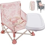 Tiny Marvels Portable 3-in-1 Baby Chair, Cozy Booster Seat, Baby Seat with Tray, Compact Foldable, Toddler Chair with Child Safety Belt Carry Bag, Perfect for Travel (Blush Bloom)