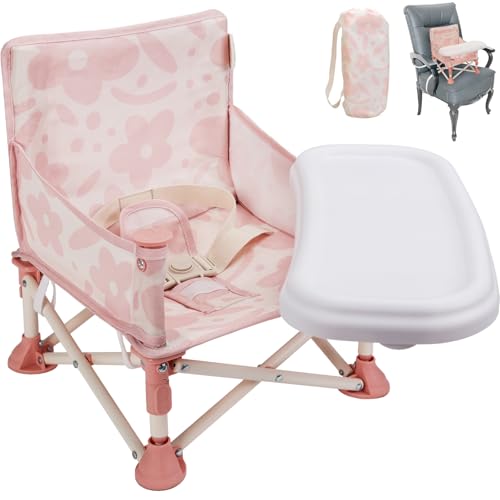 Tiny Marvels Portable 3-in-1 Baby Chair, Cozy Booster Seat, Baby Seat with Tray, Compact Foldable, Toddler Chair with Child Safety Belt Carry Bag, Perfect for Travel (Blush Bloom)