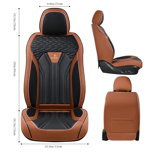 FLORICH Leather Seat Covers, Seat Covers Full Set, Car Seat Protectors 5 Seats,Automotive Seat Covers Fit for Most Cars Trucks-Brown&Black - Image 4
