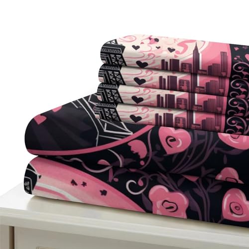 Housse de couette Tour Eiffel 3D 200x200cm en microfibre avec 2 taies d'oreiller