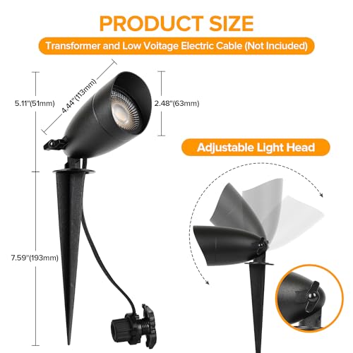 LUTEC 12V Low Voltage Landscape Lighting, Die-cast Aluminum Spot Lights with Connectors, IP65 Waterproof Outdoor Landscape Spotlights, 5W 550LM Warm White 3000K for Tree Garden Yard Pathway, 4 Pack by LUTEC - Image 7
