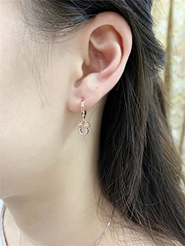 Small Mouse Dangle Hoop Earrings for Women 925 Sterling Silver Pink Cubic Zirconia Charm Animal Mice Huggie Sleeper Hoops Cartilage Hypoallergenic for Sensitive Ear Jewelry (Rose-Gold-Toned)2