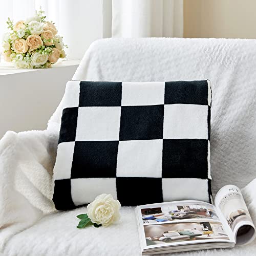 Image of BEDELITE Plaid Fleece Throw Blanket, Black & White Checkered 50x60 Throw