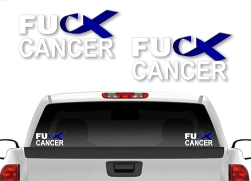 Image of 2 FU Cancer Dark Blue Ribbon 8'' Decals FCK Colon Cancer Vinyl Vehicle Decal Stickers (Dark Blue (2 Decals))