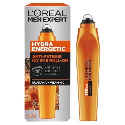 L'Oreal Paris Men Expert Revitalising Eye Roll On 10ml, with Vitamin C & Caffeine, to Brighten Eye Contour & Reduce Dark Circles, Anti-Fatigue Icy Roll-on