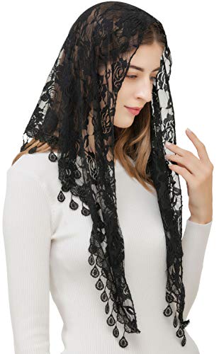 PAMOR Mass Veil Triangle Mantilla Cathedral Head Covering Chapel Veil Lace Shawl Latin Scarf