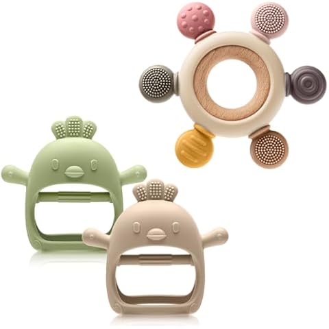 TOHIBEE Baby Sensory Teething Ring + Baby Teething Mitten for 0-6 6-12 Months Cover