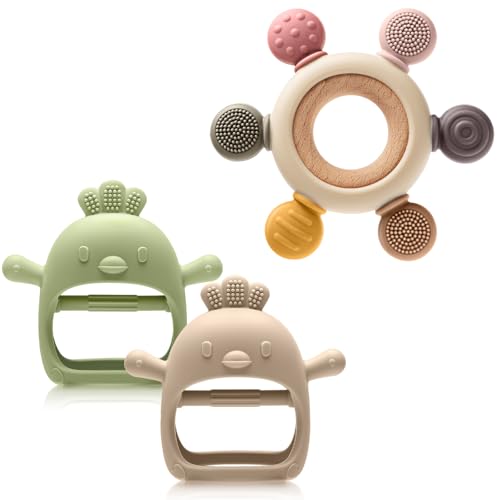 Image of TOHIBEE Baby Sensory Teething Ring + Baby Teething Mitten for 0-6 6-12 Months