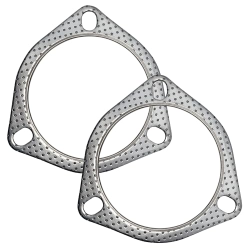 Image of 3.5 Inch Exhaust Gasket 3-Bolt 89mm Flange High Temperature Graphite w /Fire Ring Replacement 2 Pcs