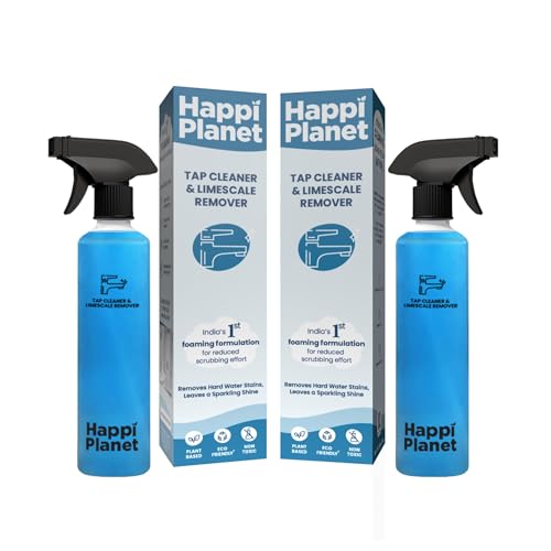 Happi Planet | Tap Cleaner & Limescale Remover | India’s 1st Foaming Formulation for Reduced Scrubbing Effort | 500ml X 2 | All Purpose Cleaner - Suitable for Bathroom, Tap, Shower, Tiles, Mirrors