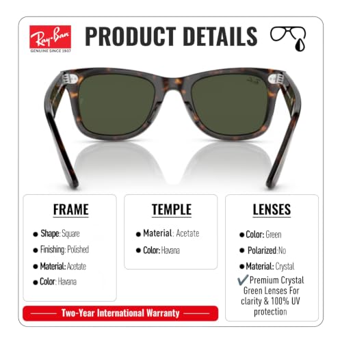 Image of Ray-Ban RB2140F ORIGINAL WAYFARER CLASSIC BIO-BASED LOW BRIDGE FIT Square Shape Sunglasses with Official RayBan Eyewear Kit