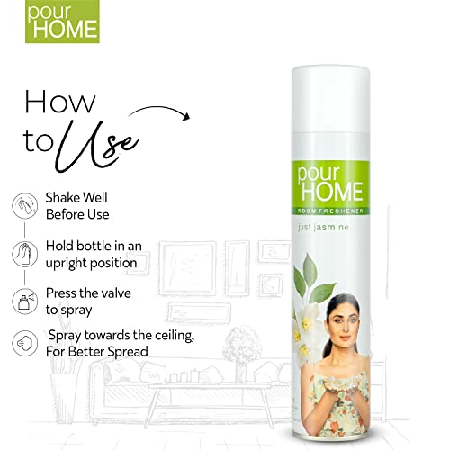 Image of POUR HOME Just Jasmine Air Freshener Spray - 220ML Each (Pack of 2) | Long-Lasting Fragrance - Reduces Odours - Suitable for Home & Office