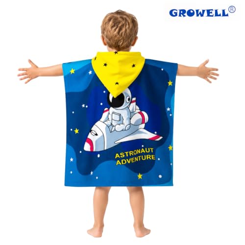 Image of growell Hooded Kids Beach Towels - Toddler Bath Towel Girls Boys Swim Cover-ups for Ages 1 to 6 Kids Pool Towels Quick Dry Lightweight Soft Microfiber Poncho Towel 24x24 (Astronaut Blue)