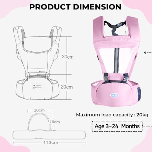 Image of Bembika Baby Carrier with Hip Seat - Soft Kangaroo Bag & Sling Carrier, Multiple Carry Positions, Adjustable Infant Carrier for Hands Free Parenting -(3-24 Months | 3-15 Kg | Light Pink)