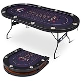 REAHOISY 10 Player Poker Table Foldable, Folding Texas Holdem Casino Table with Padded Rails & Cup Holders, Portable Poker Game Table for Home or Game Room, 84 Inch