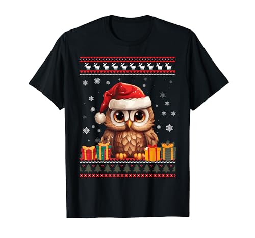 Pull de Noël moche avec bonnet de Père Noël hibou T-Shirt