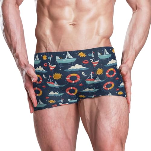 Beach Wave Sailboat Mens Swim Trunk Swimwear Bathing Suit Swim Brief Square Leg Board Short S B04038222