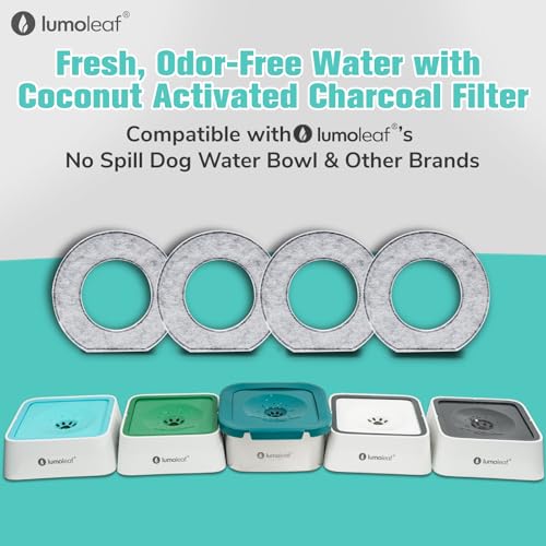 LumoLeaf Replacement Filters for 70oz/2L & 135oz/4L No Spill Dog Water Bowl, Coconut Activated Charcoal Filters for Dog Water Dispenser, Pack of 4