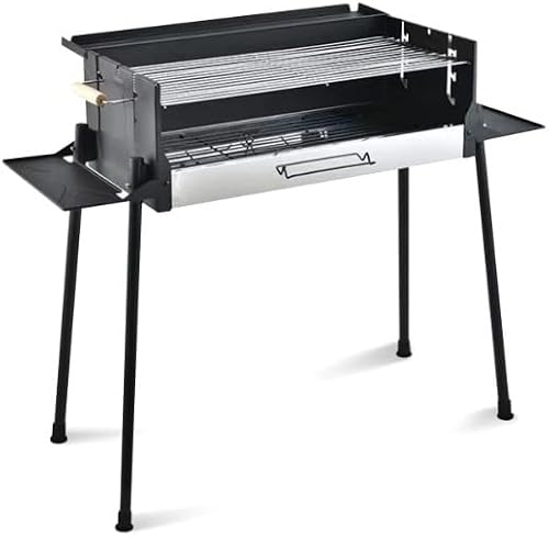 PSM Portable Stainless Steel Charcoal BBQ Grill with Stand | Detachable Design, Smoker Racks Included, Outdoor & Camping Use, Side Shelves, Travel & Picnic Ready