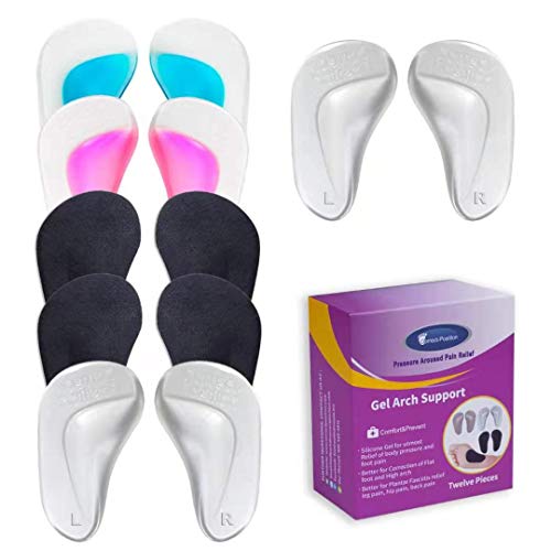 (12 Pieces) Arch Support Shoe Inserts for Flat Feetï¼ŒPlantar Fasciitisï¼ŒRelieve Pain for Women and Menï¼ŒThicken High Arch Support Insoles for Men and Women,Reusable Gel Arch Pads