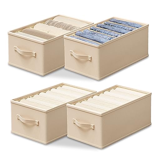 21% off - Warmi 4 Pack Wardrobe Clothes Organiser with Compartment, Foldable Clothes Storage Box for Home Storage & Organisation, Clothing & Closet Storage for Jeans, Pants, Bras, Socks