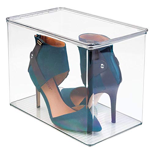 mDesign Organizador de zapatos para el armario o las estanterías – Cajas para guardar zapatos de tacón o botas – Cajas de zapatos transparentes