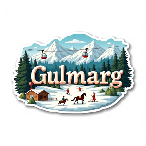 Image of Naxon Gulmarg Kashmir Theme Souvenir Wooden Fridge Magnet | Snow Valley & Gondola Design 3x3 Inch Refrigerator Magnet for Kitchen & Home Decor | Travel Gift from Gulmarg | Pack of 1
