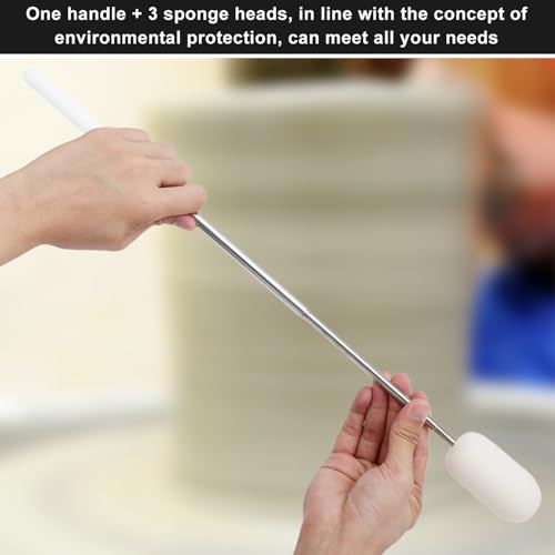 Image of Gosknor Telescoping Sponge Pottery, Retractable Clay Tool Sponges on Stick Extend up to 28.35in Telescoping Sponge Sticks for Pottery (White)