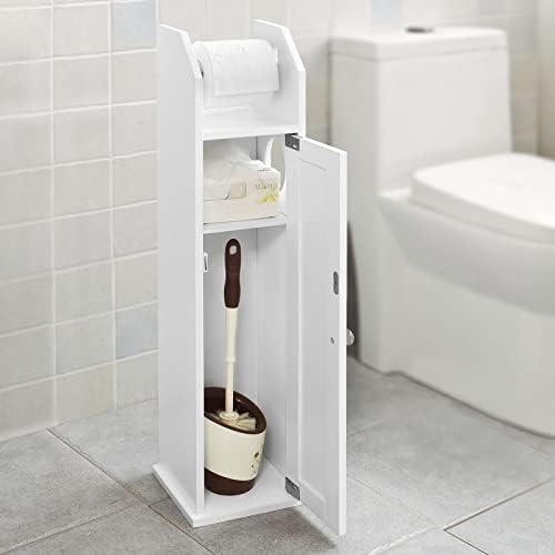 SoBuy FRG135-W, White Free Standing Wooden Bathroom Toilet Paper Roll Holder Storage Cabinet