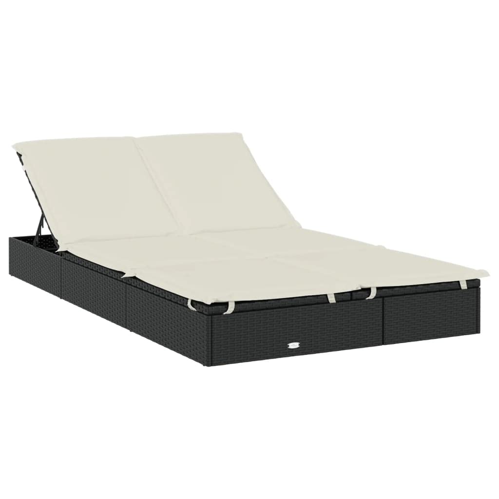 Sonnenliege für 2 Personen mit rundem Dach Schwarz 211x112x140 cm, verstellbare Gartenliege, Relaxliege für Terrasse, Balkon, Pool, Outdoor, inklusive Kissen, klappbar, langlebig