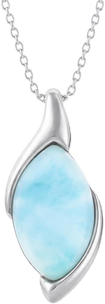 Beaux Bijoux Larimar Necklace for Women – Natural Larimar Pendant Necklace in 925 Sterling Silver – Caribbean Blue Gemstone - Unique Jewelry Gift