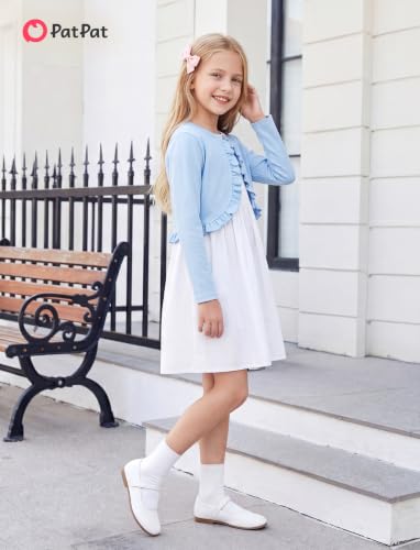 Image of PATPAT Girls Cardigan Bolero Size 4-12 Years Kids Knit Long Sleeve Ruffle Open Front Button Cover Up Cropped Tops for Girls