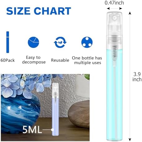 Mini Clear Plastic Spray Bottle Portable Cute Perfume Mouthwash Atomizer for Cleaning, Travel, Essential Oils, Perfume (60, 5ml)