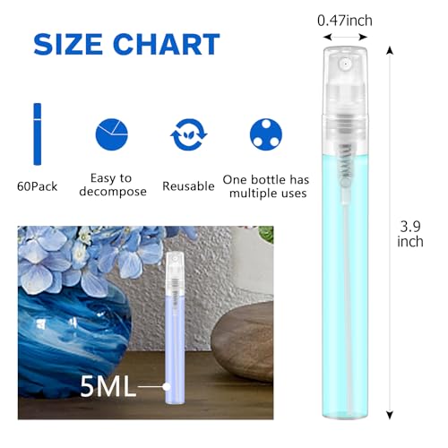 Mini Clear Plastic Spray Bottle Portable Cute Perfume Mouthwash Atomizer for Cleaning, Travel, Essential Oils, Perfume (60, 5ml)