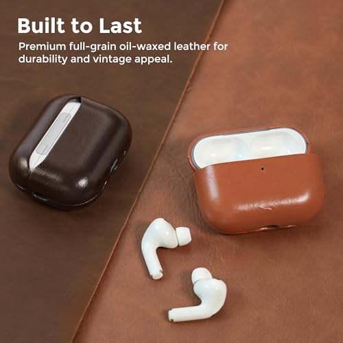 Image of for AirPods Pro 3 Case 2025, Handcrafted 100% Geniune Leather Cover | Vintage Oil-Waxed Leather Protective Case with Lanyard, Silky Smooth Touch, Wireless Charging, for Apple AirPods Pro 3rd Gen