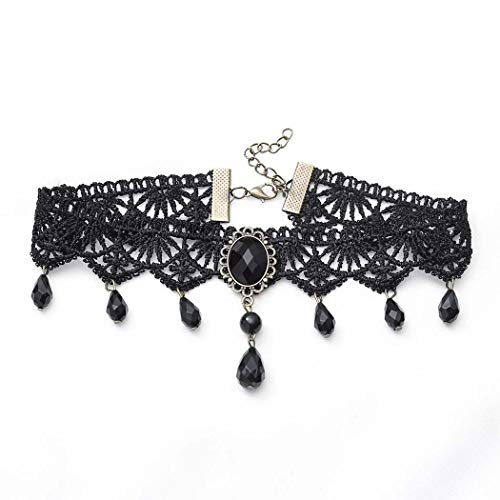 Zoestar Halloween Black Lace Choker Necklaces Vintage Crystal Pendant Necklace Punk Chain Accessories for Women3